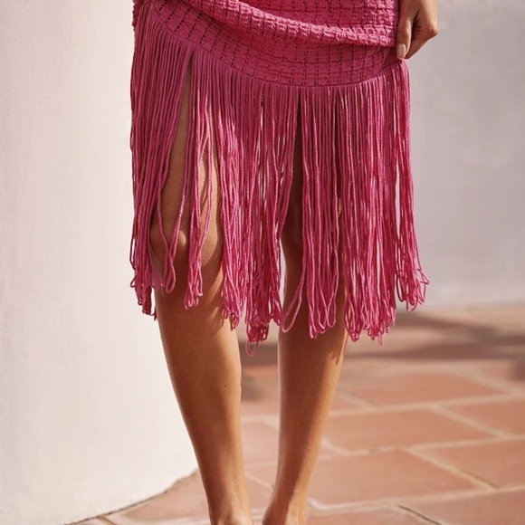 NWT new medium Anthropologie Celandine strapless crochet knit fringe dress pink - Picture 16 of 17